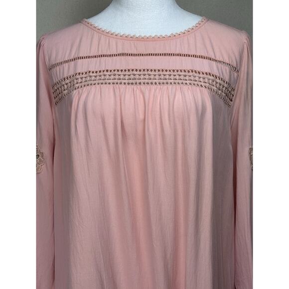Loft Women’s Large 100% Rayon Feminine Blouse 3/4 Lace Sleeves Pink/Peach READ - Picture 2 of 16